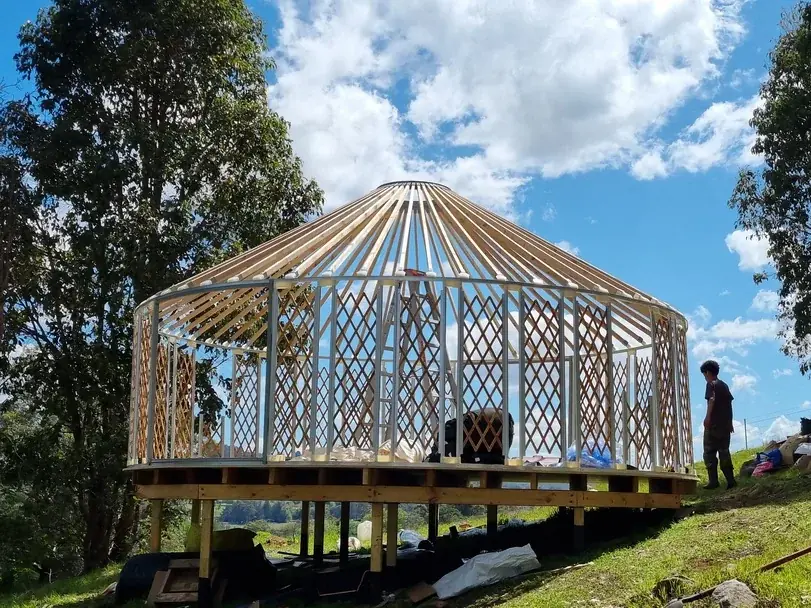 Client building their 6.3m Yurt frame in WA