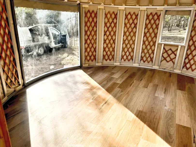 Interior of a 4.5m Yurt showing the windows