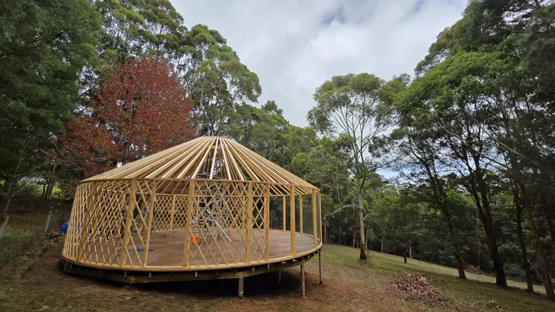 10m ORON frame on a raised timber deck, before the cover goes on
