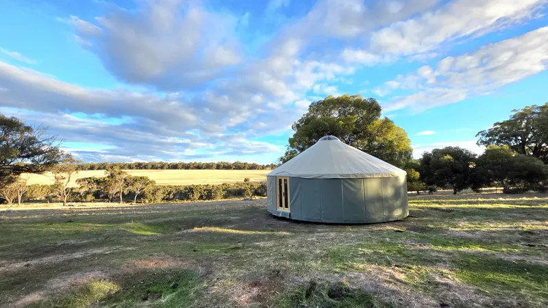 Wide view of a finished 8m ORON in a paddock, Great Southern WA