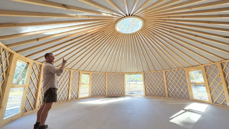 Interior of Tanya Green's 8m ORON yoga studio in the Perth Hills