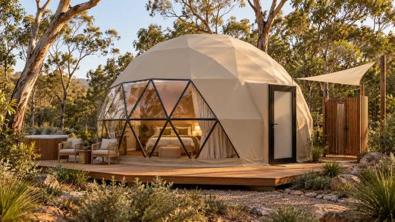 Geo dome exterior with a glass front