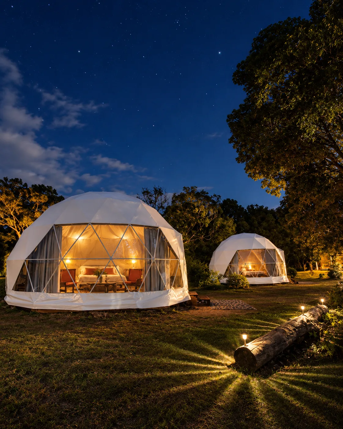 Geodesic domes at night