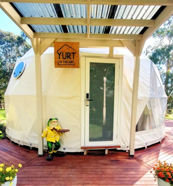 Geo Dome entry way welcoming guests for glamping