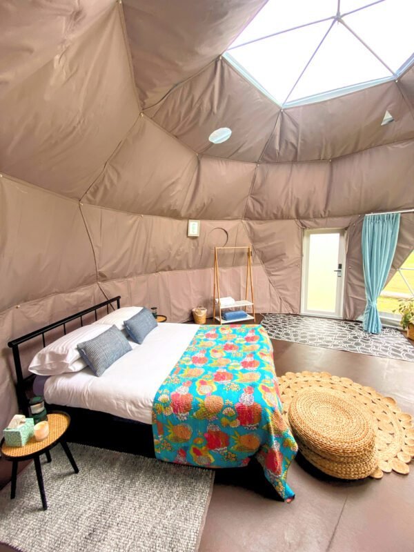 6m Geo Dome interior with bed